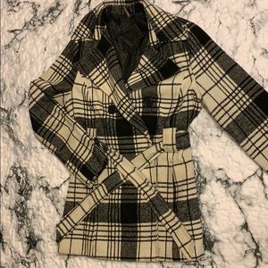 Black and off white plaid coat